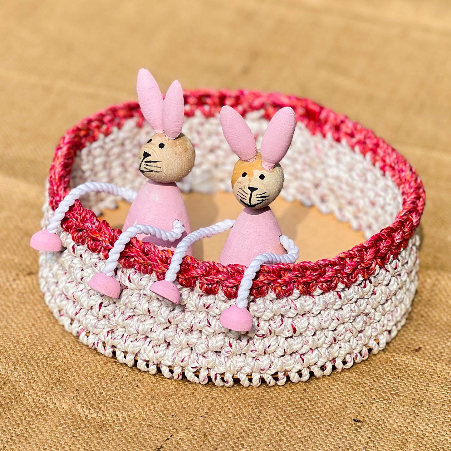 Baby Shower Bunny Gift Basket | Wooden bunny toy set | Handmade Chrochet | Natural Wood | Baby Gift Hamper
