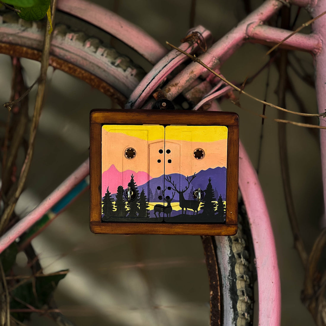 Wilderness Mini Key Holder | Handpainted Upcycled Cassette Wall Art | Sustainable Home Décor | Scrapshala