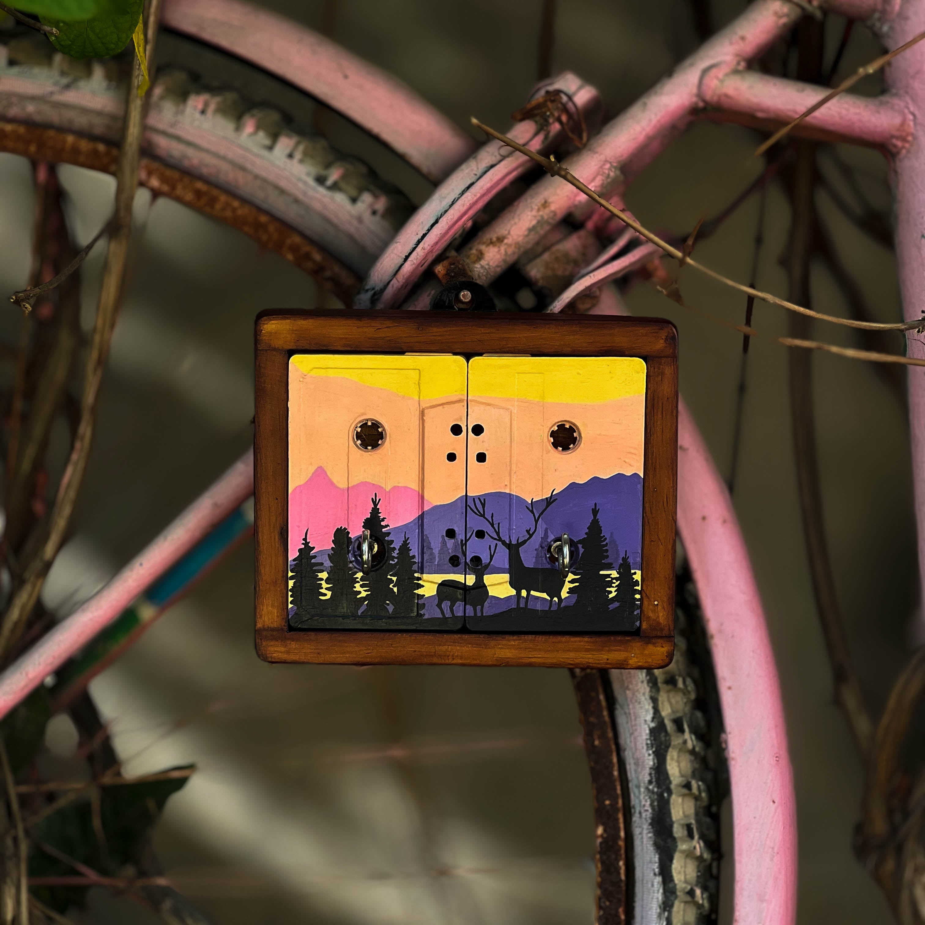 Wilderness Mini Key Holder | Handpainted Upcycled Cassette Wall Art | Sustainable Home Décor | Scrapshala