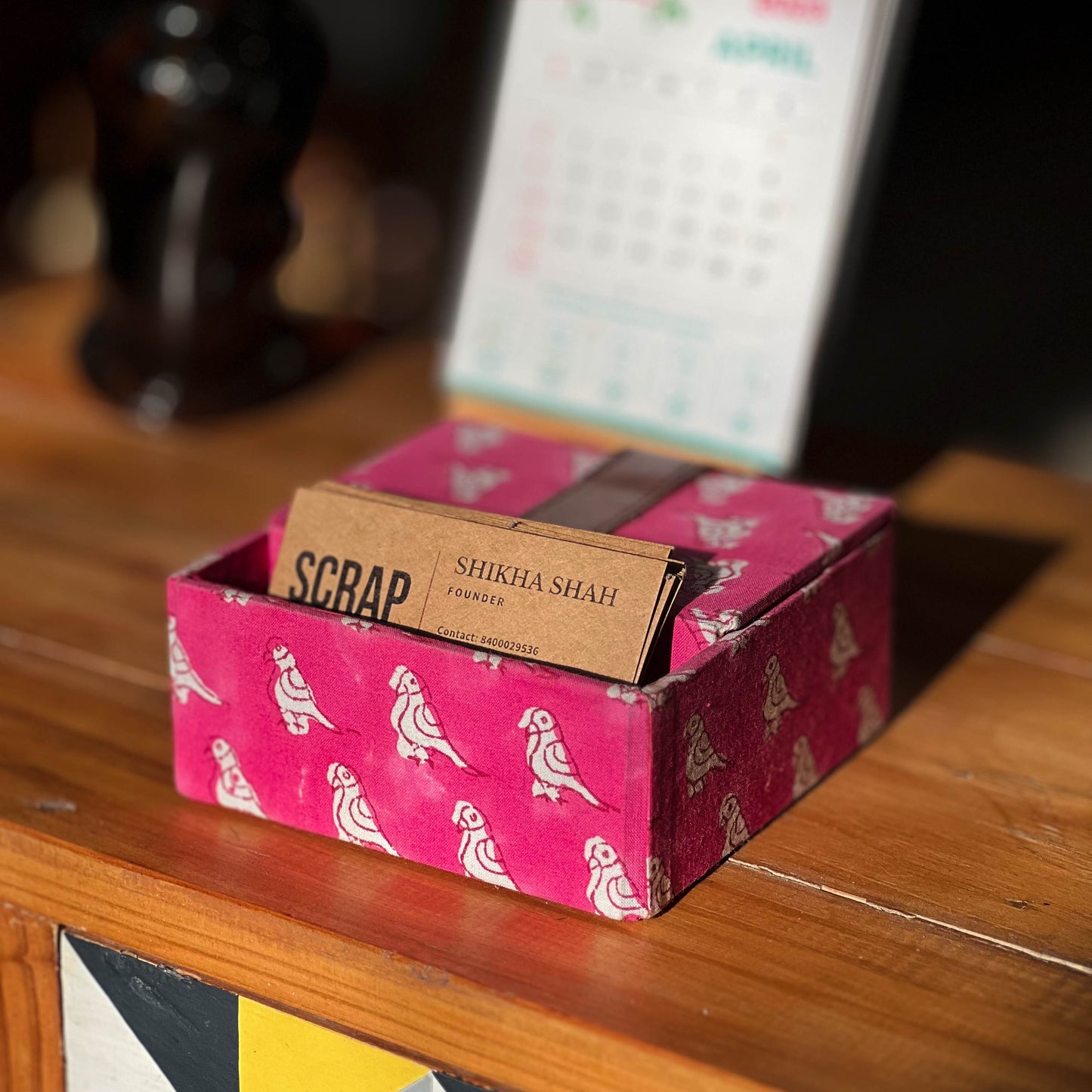 Pink Bird Business Card holder box | Extra storage room | Cotton | Upcycled
