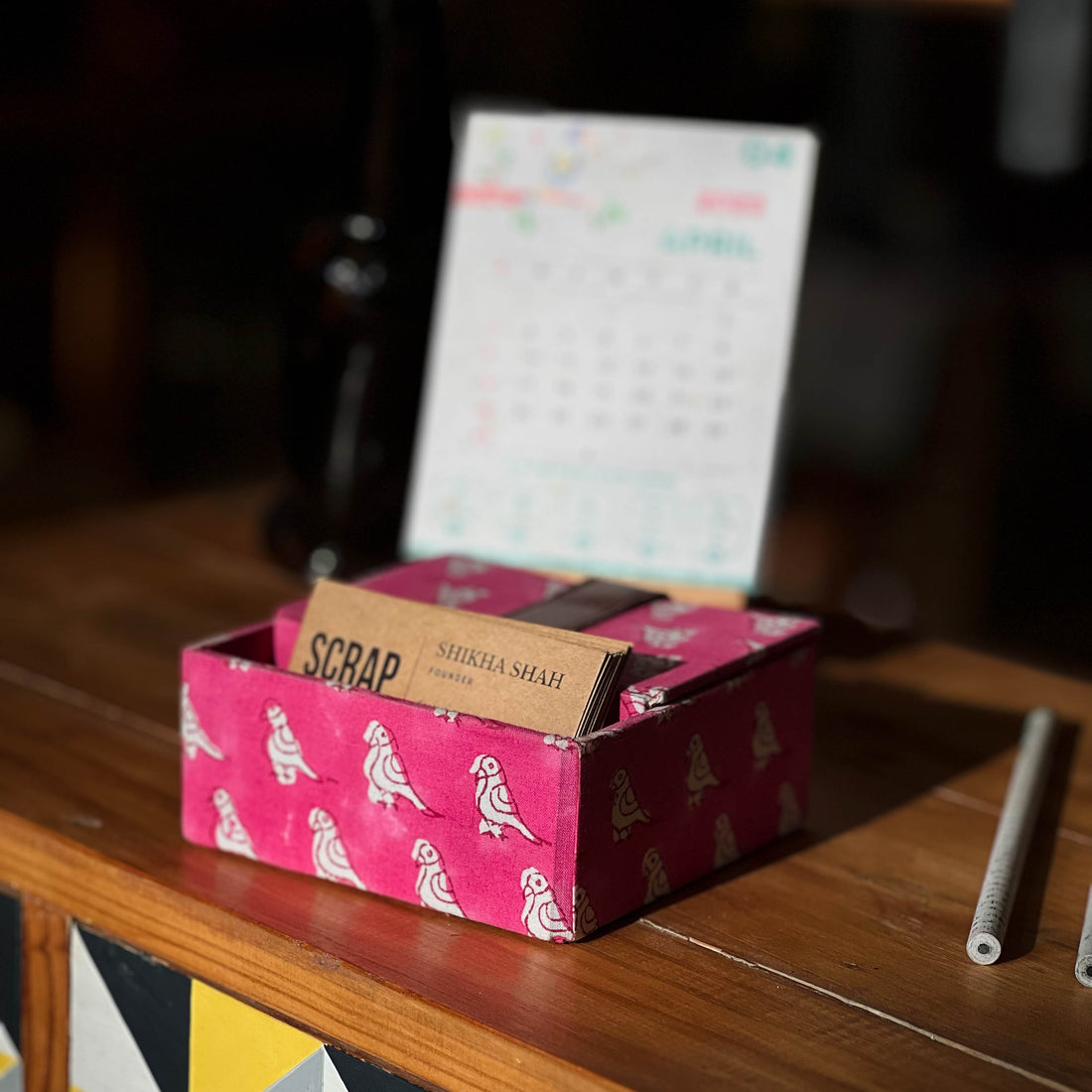 Pink Bird Business Card Holder Box | Handmade Desk Card Organizer | Sustainable Office Accessory | Scrapshala