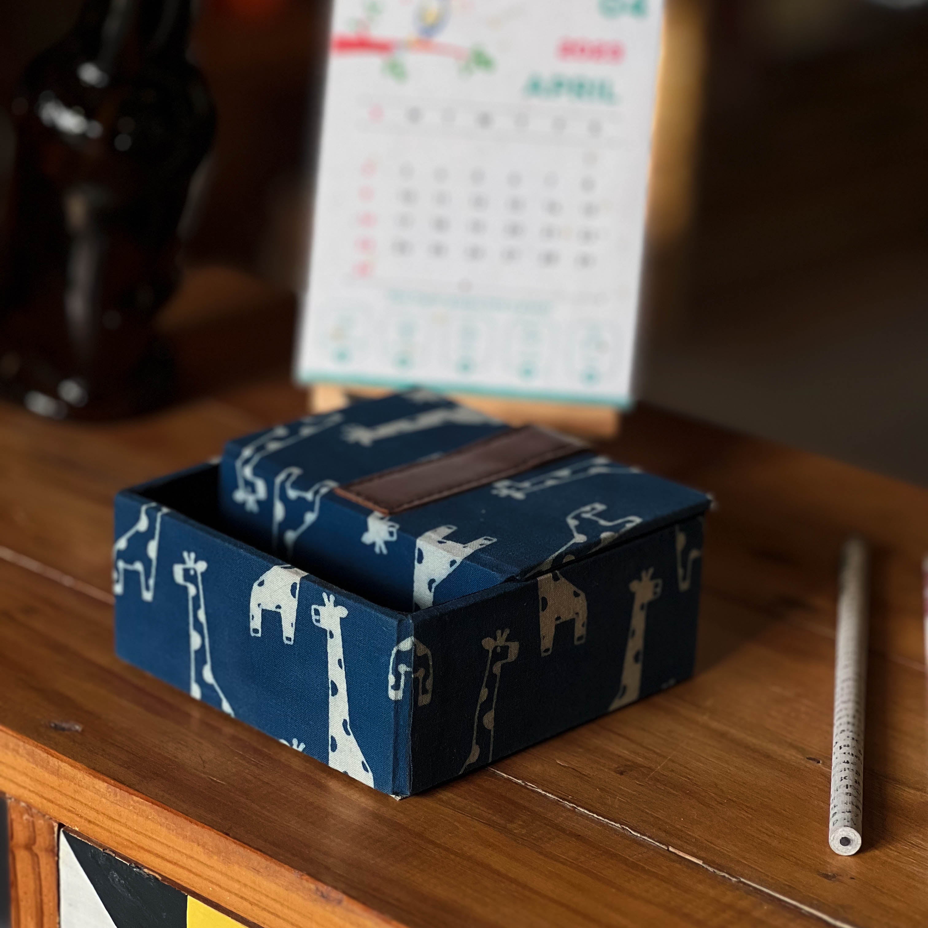 Blue Fauna Business Card Holder Box | Handmade Desk Card Organizer | Sustainable Office Accessory | Scrapshala