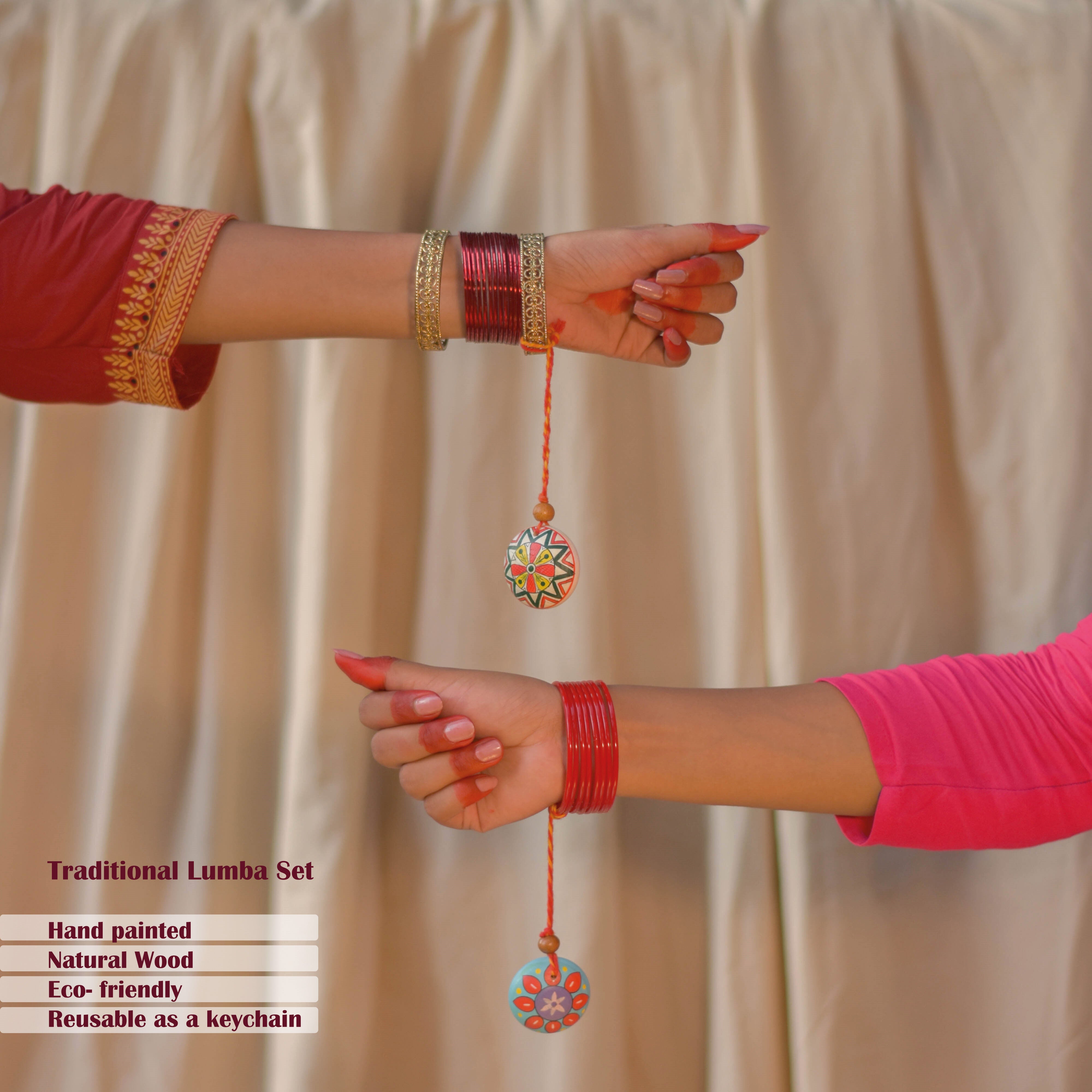 Traditional Mandala Lumba Set (Pack of 2) | Handpainted | Reusable | Mango Wood | Eco-Friendly