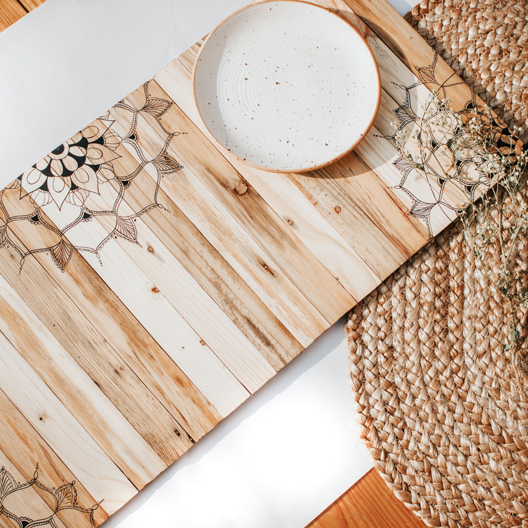 Mandala Runner Mat | Natural Wood | Foldable | Stain-Proof | Multipurpose | Heat Resistant