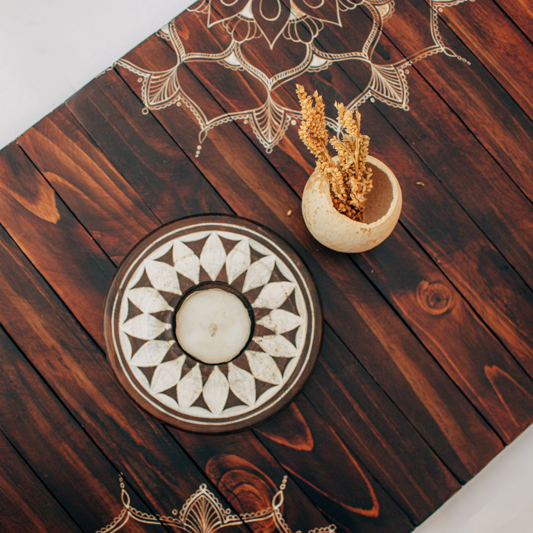 Mandala T-light Holder | Handpainted | Natural Reclaimed Wood | Rustic | Scrapshala