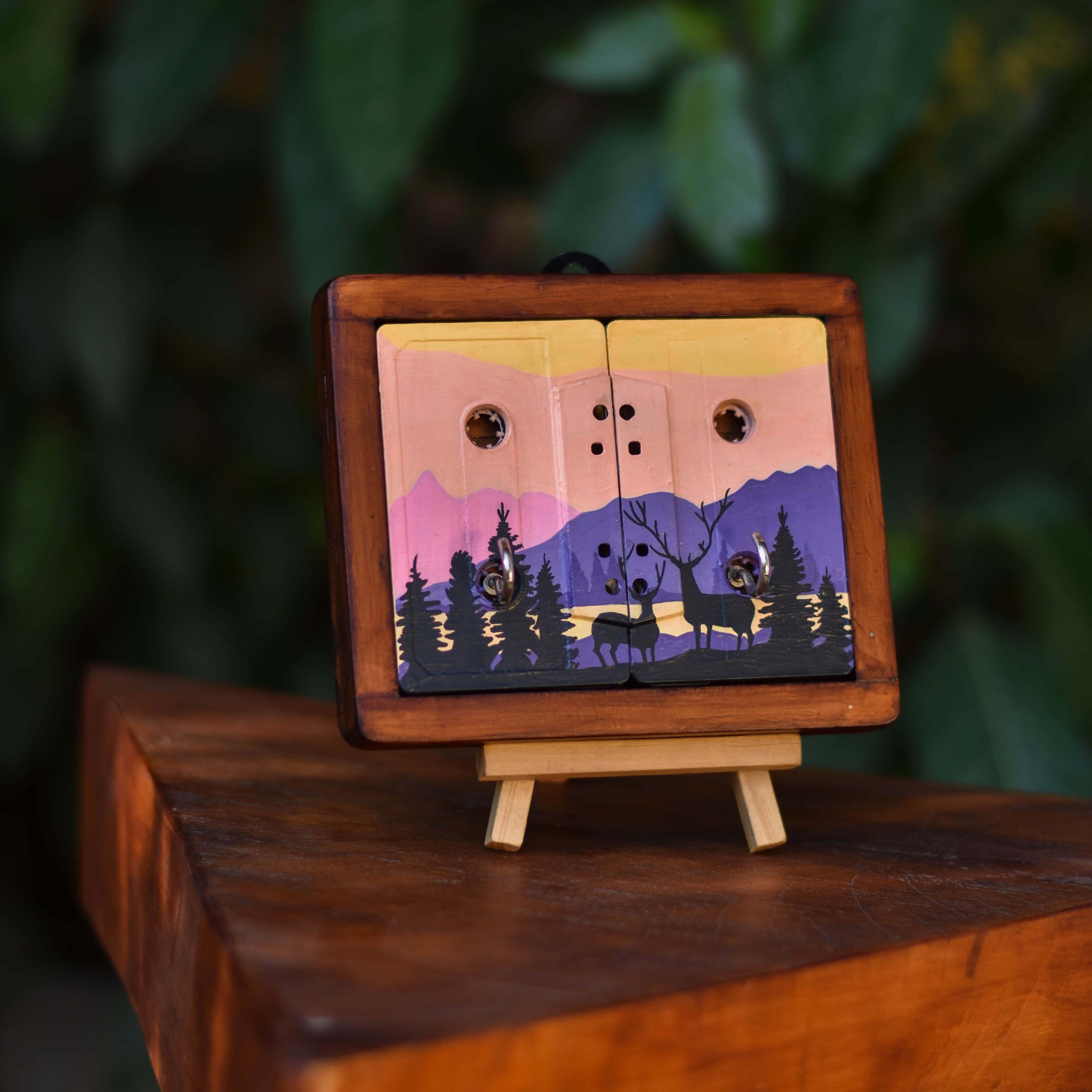 Wilderness Mini Key Holder | Handpainted Upcycled Cassette Wall Art | Sustainable Home Décor | Scrapshala