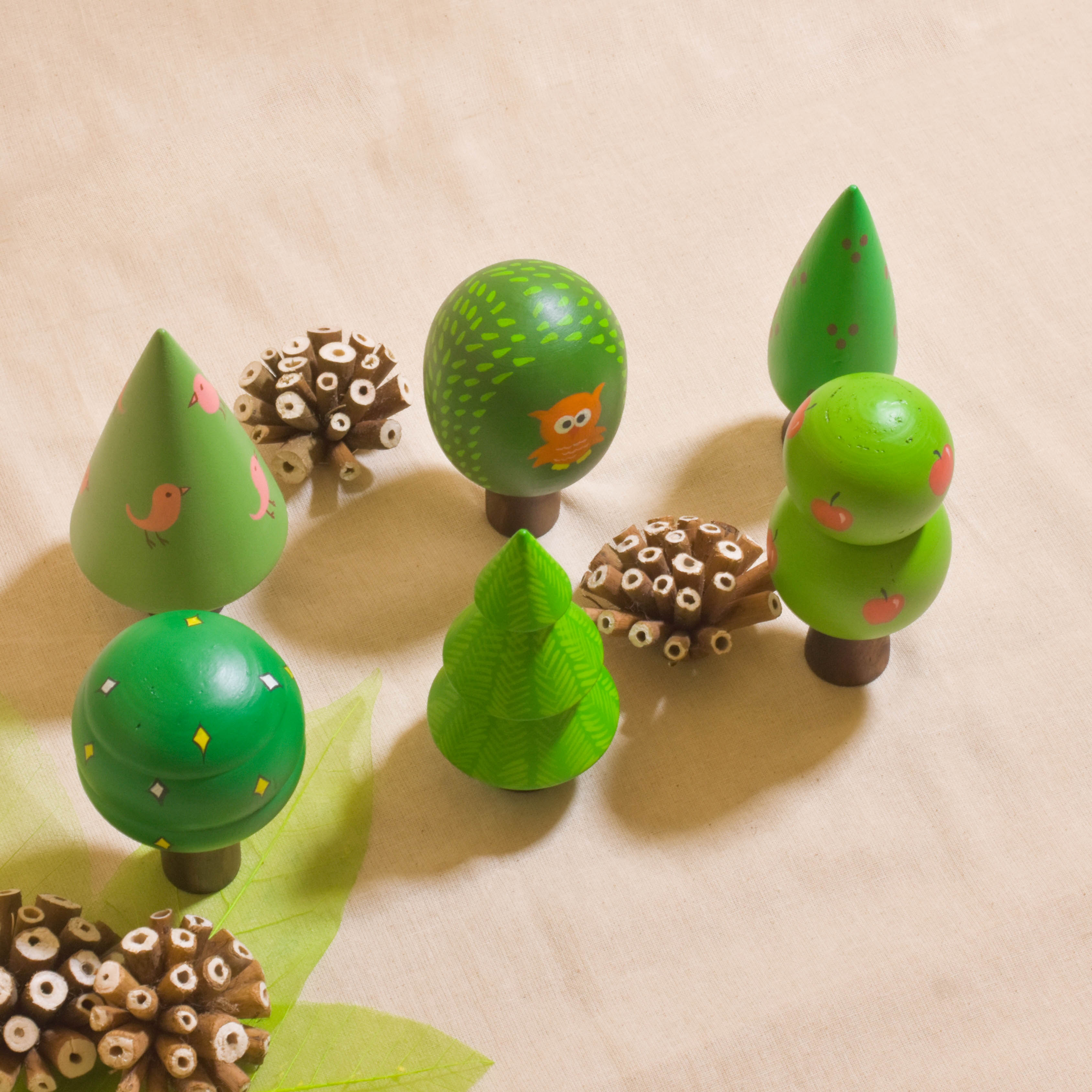 Forest Tree Toys (Pack of 6) | Handmade Wooden Trees | Educational Toy & Eco-Friendly Christmas Décor | Scrapshala