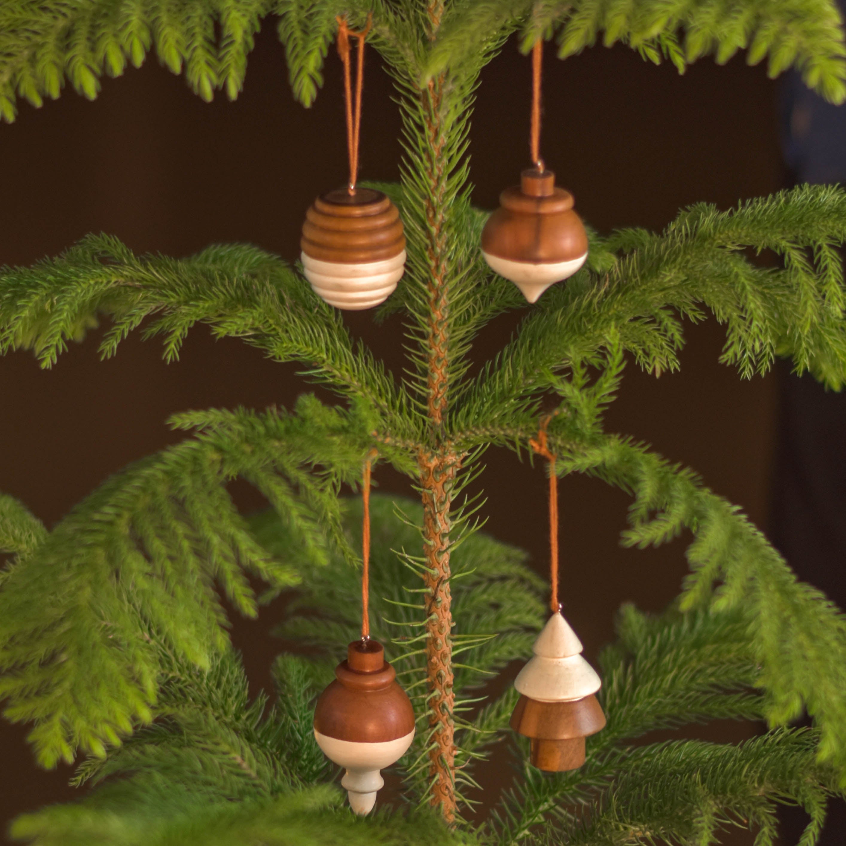 Christmas Tree Hangings (Pack of 4) | Natural wood ornaments | Handmade | Reusable | Made in India