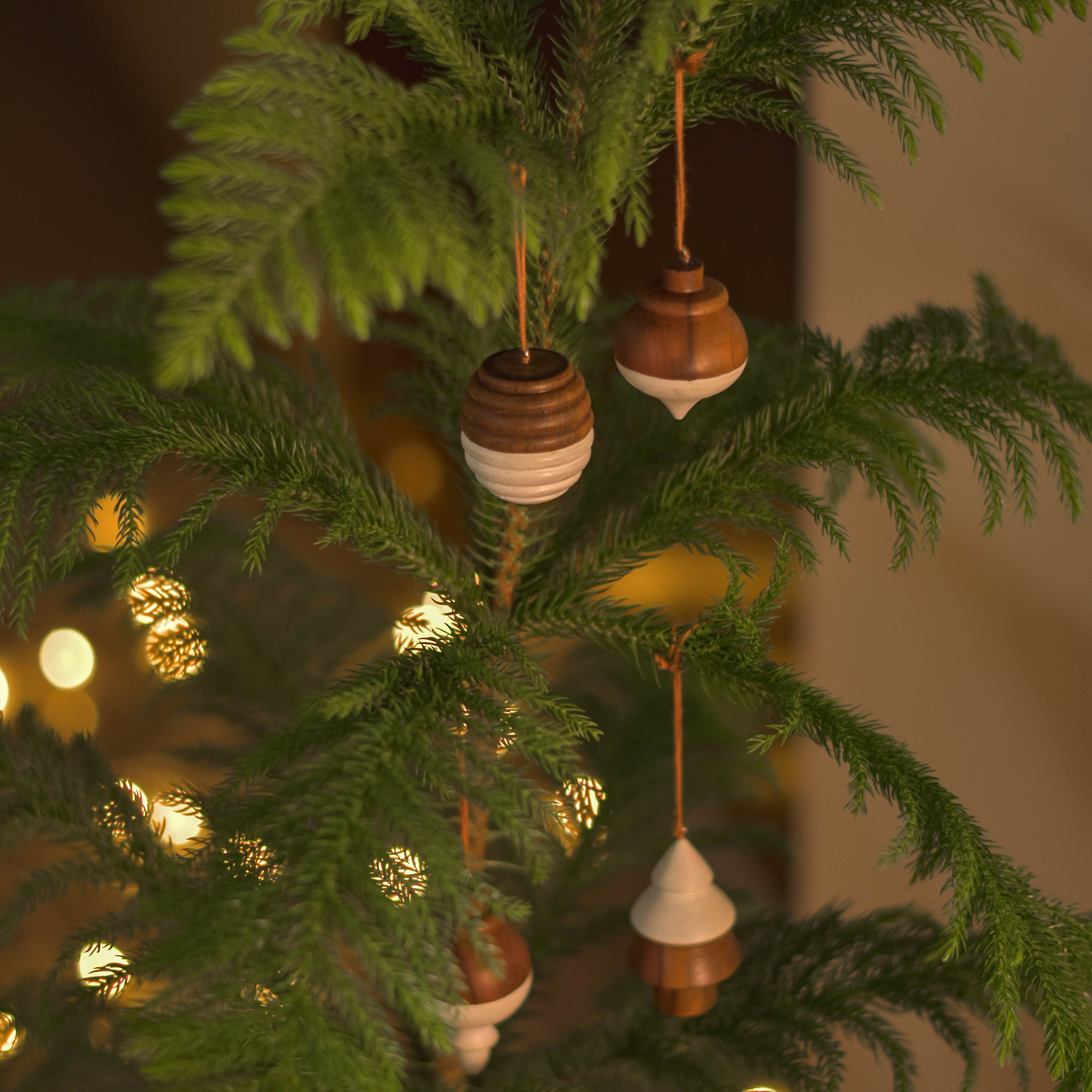 Christmas Tree Hangings (Pack of 4) | Natural wood ornaments | Handmade | Reusable | Made in India