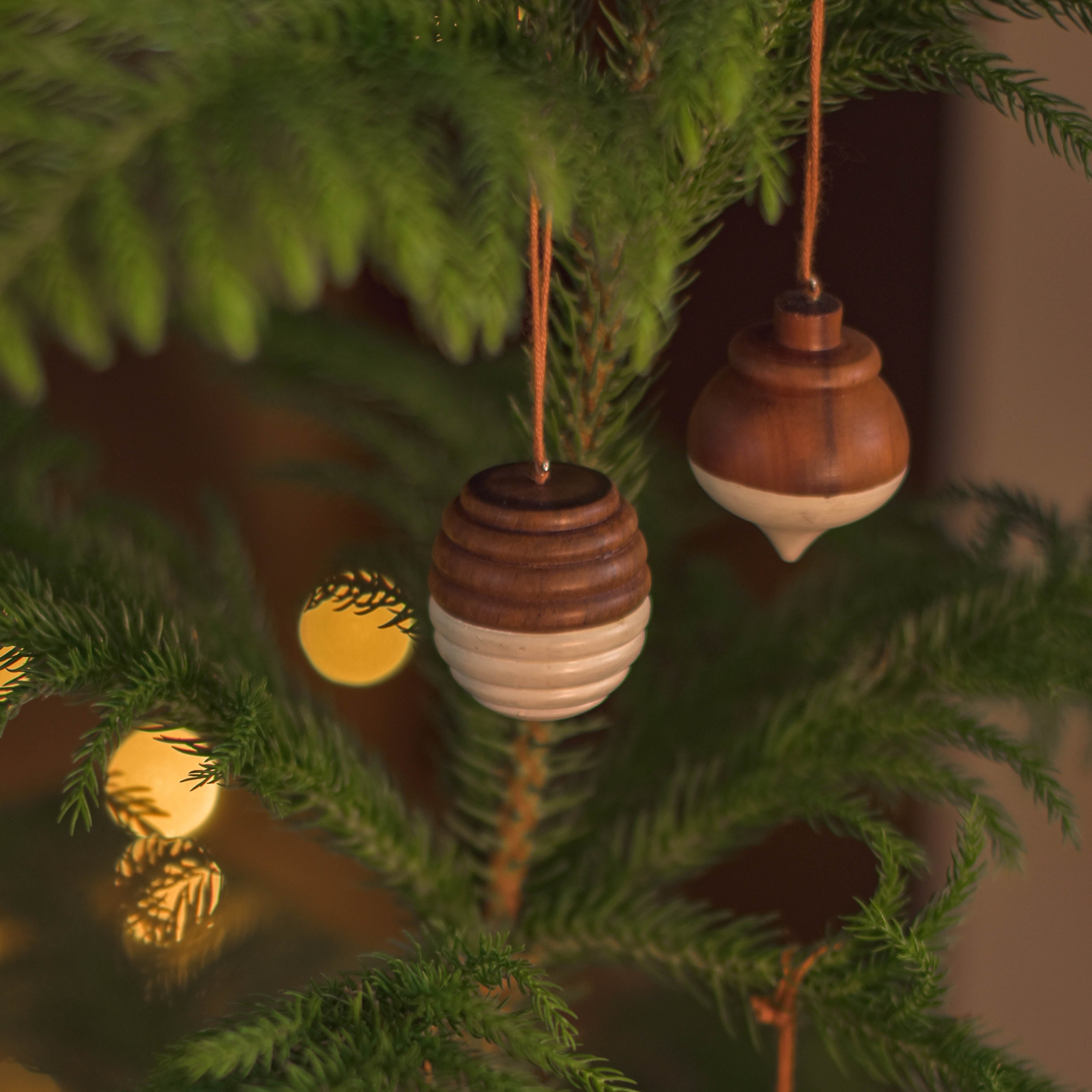 Christmas Tree Hangings (Pack of 4) | Natural wood ornaments | Handmade | Reusable | Made in India