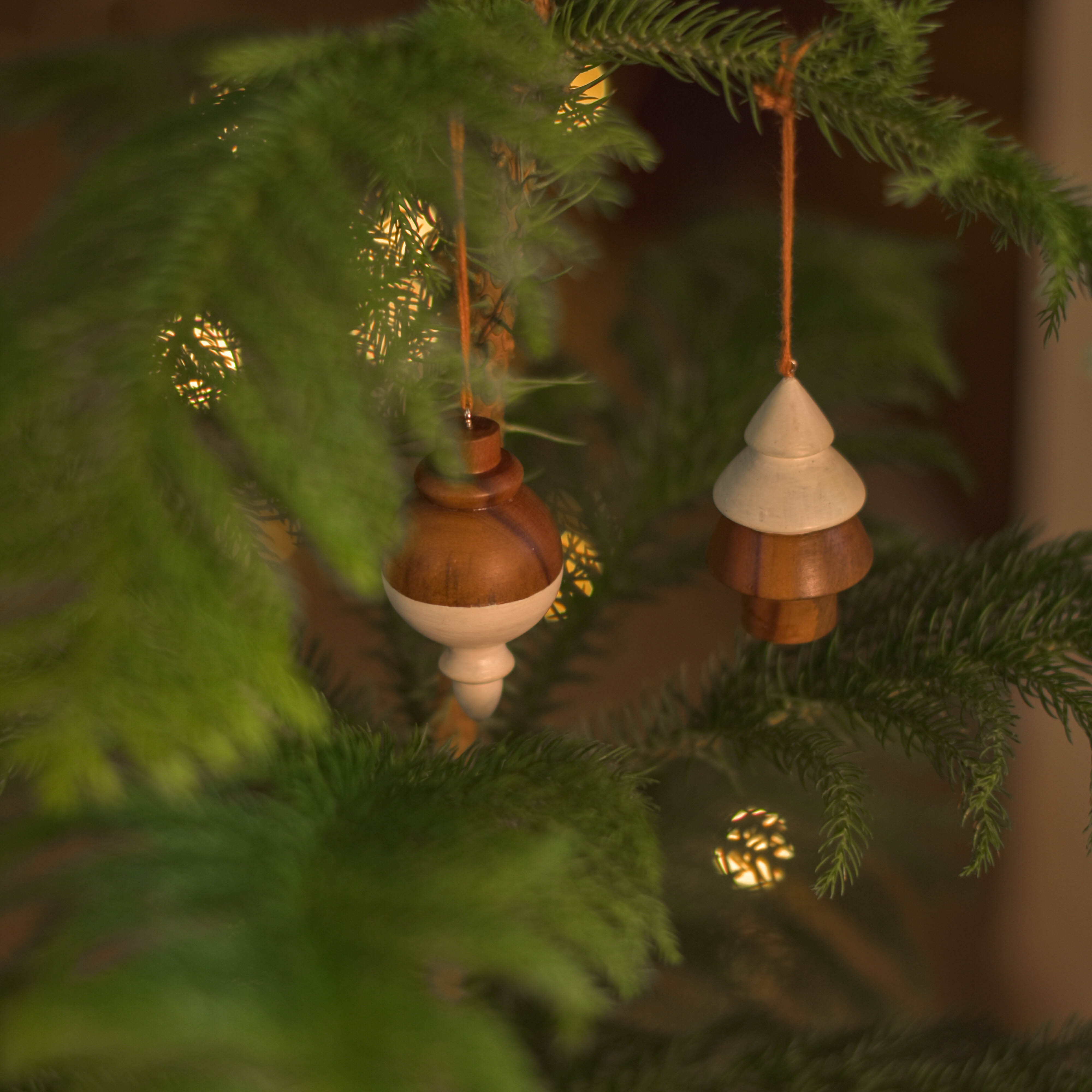 Christmas Tree Hangings (Pack of 4) | Natural wood ornaments | Handmade | Reusable | Made in India