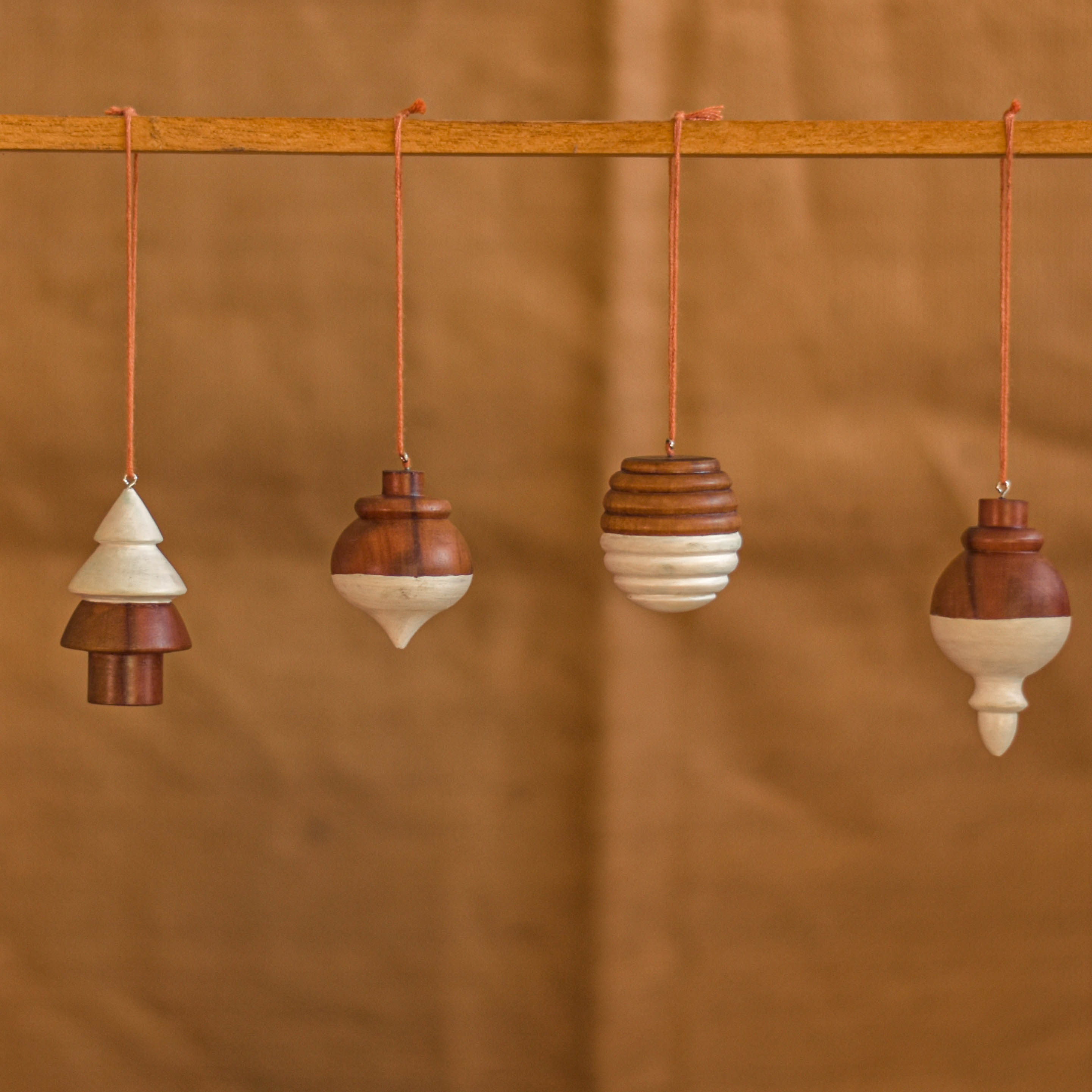 Christmas Tree Hangings (Pack of 4) | Natural wood ornaments | Handmade | Reusable | Made in India