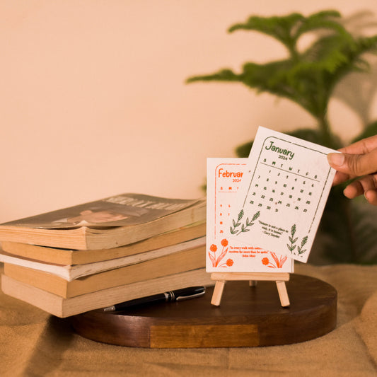 Plantable Calendar 2024 | Seed Paper | Eco-friendly | With wooden easel stand | Sustainable Gifting | Made in India