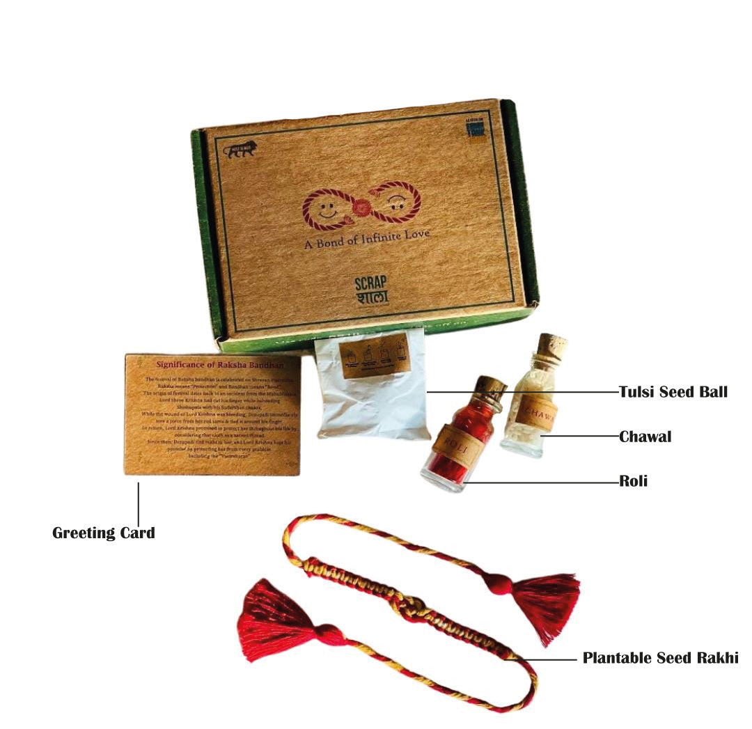 Anant Sutra Plantable Seed Rakhi Box | Roli-Chawal | Tulsi Seed | Natural Cotton | Minimalist | Handmade in Banaras | Scrapshala