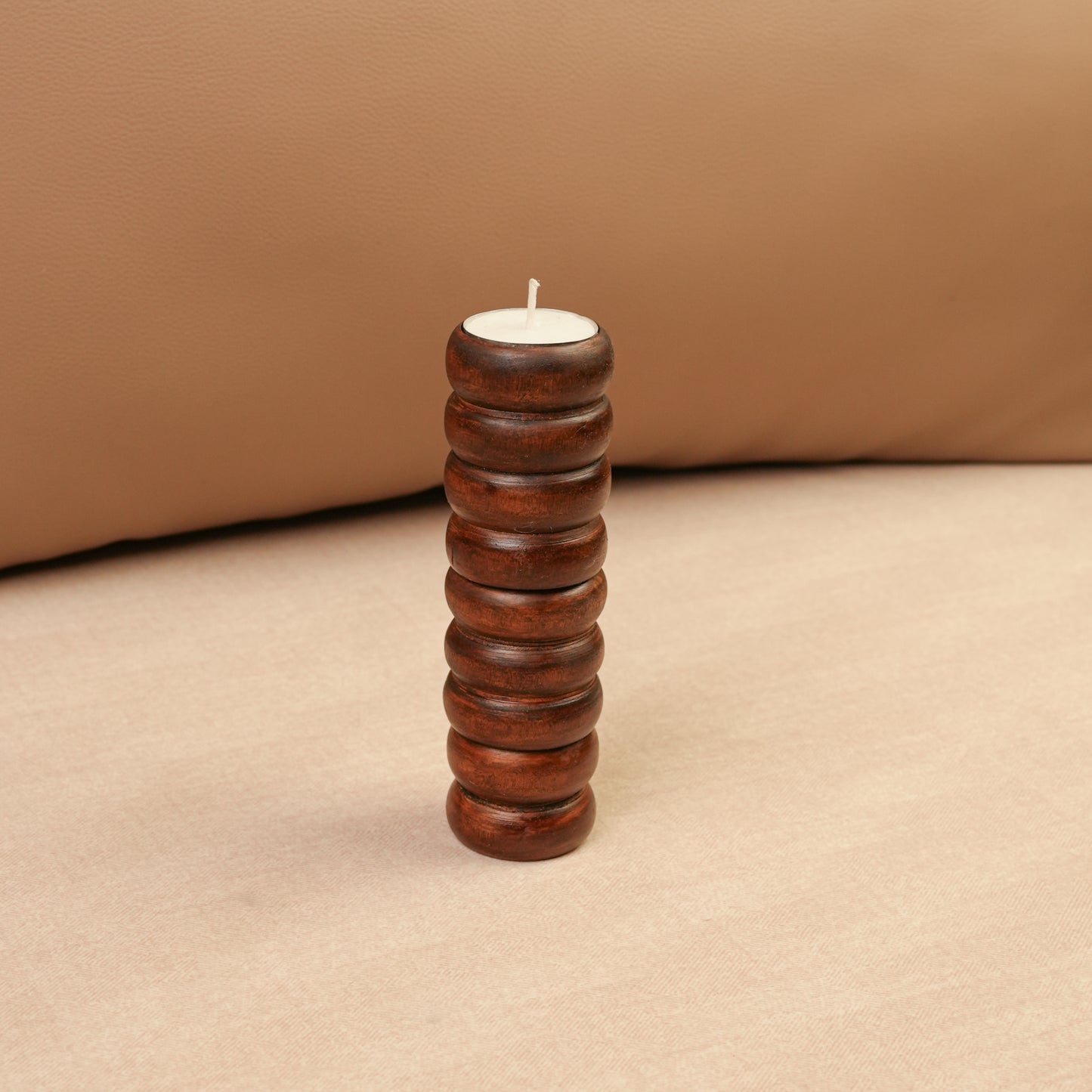 Spiral Glow Wooden Candle Stand Trio | Sustainable Festive Gift | Stackable & Reusable Tea-Light Holders | Handcrafted in Banaras