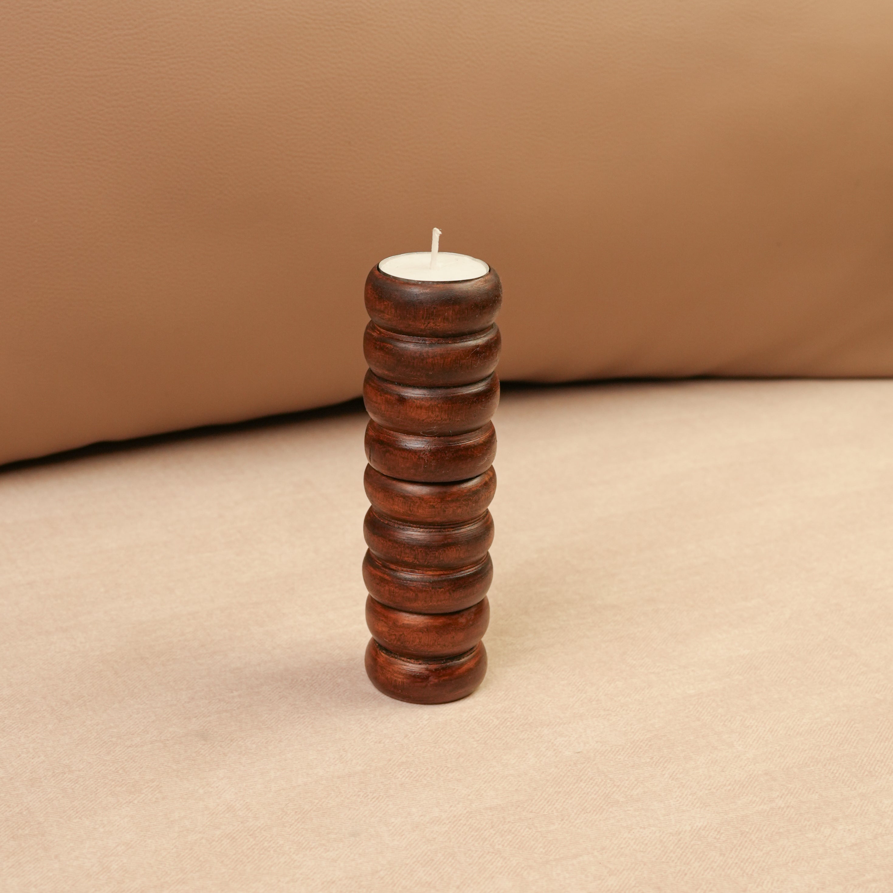 Spiral Glow Wooden Candle Stand Trio | Sustainable Festive Gift | Stackable & Reusable Tea-Light Holders | Handcrafted in Banaras