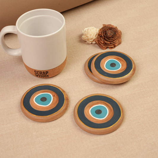 Sukoon Diwali Gift Hamper | Cork Ceramic Mug with Wooden Lid | Evil Eye Wooden Coasters | Sustainable & Handcrafted in Banaras