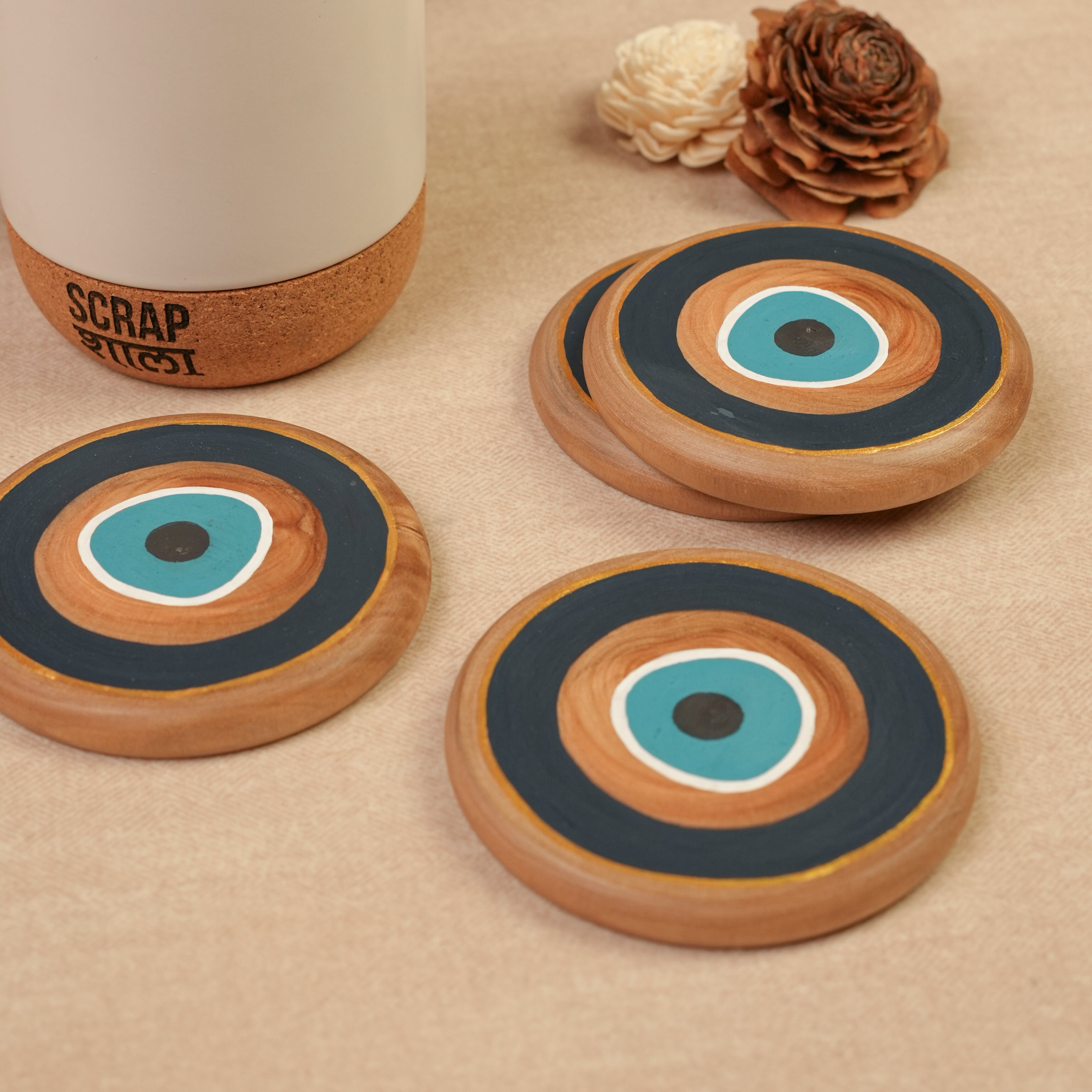 Divya Drishti Diwali Gift Hamper | Evil Eye Décor Set with Door Hangings, Coasters, Candle Stand & Bell Hangings | Sustainable & Handcrafted in Banaras