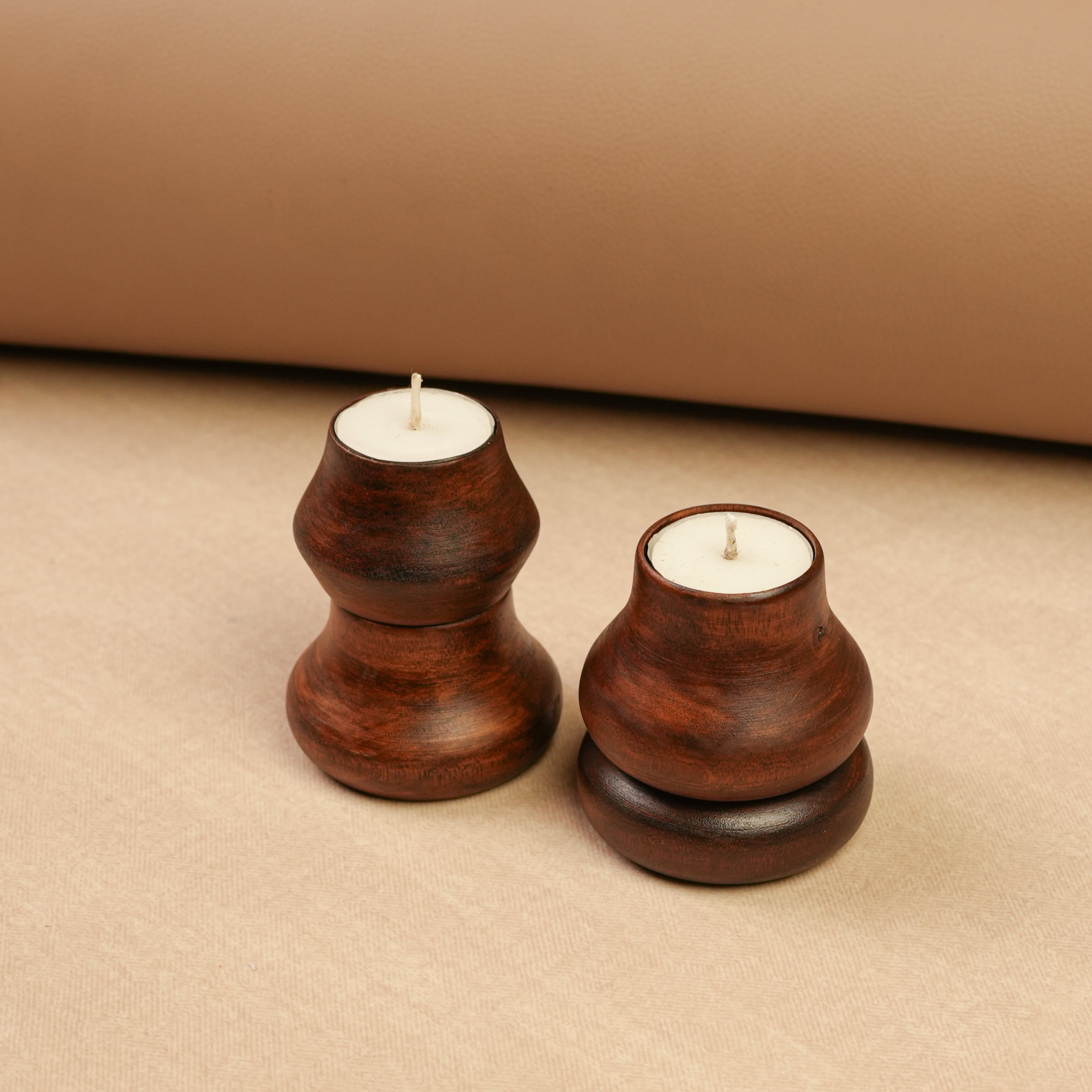 Matka Glow Wooden Tea-Light Holder Set | Reusable & Eco-Friendly Candle Stands | Premium Festive & Home Décor Gift | Handcrafted in Banaras