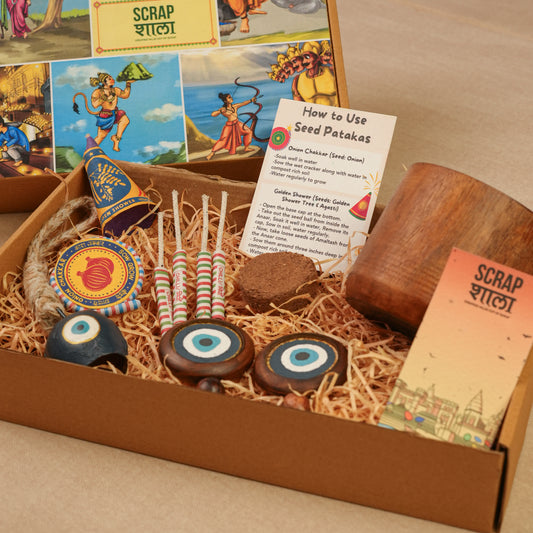 Samriddhi Diwali Gift Hamper | Evil Eye Décor with Door Hanging & Bell, Wooden Planter with Cocopeat, Plantable Seed Crackers | Sustainable & Handcrafted in Banaras