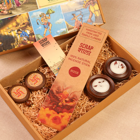 Shubh Mangal Diwali Gift Hamper | Handcrafted in Banaras | Charcoal-Free Agarbatti, Swastik Door Hanging & Wooden Tea-Light Holder | Sustainable Festive Gifting