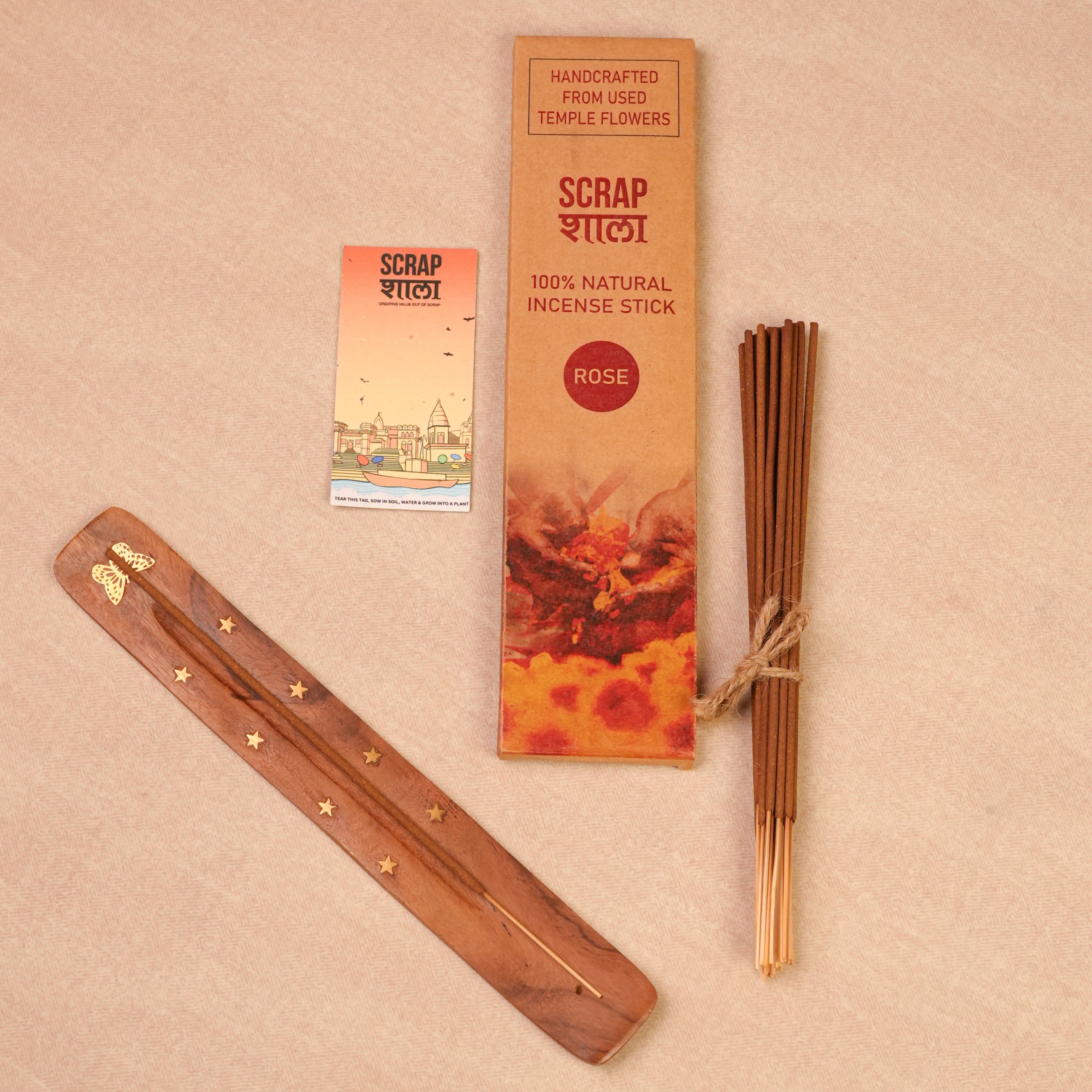 Prakash Diwali Gift Hamper | Eco-Friendly Sustainable Festive Hamper | Handcrafted in Banaras | Plantable Crackers, Wooden T-Light Holder, Agarbatti, Swastik Décor