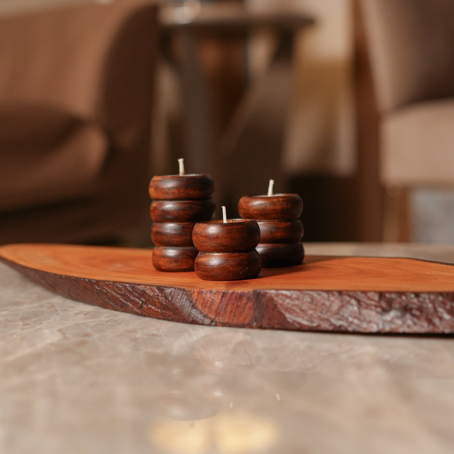 Spiral Glow Wooden Candle Stand Trio | Sustainable Festive Gift | Stackable & Reusable Tea-Light Holders | Handcrafted in Banaras