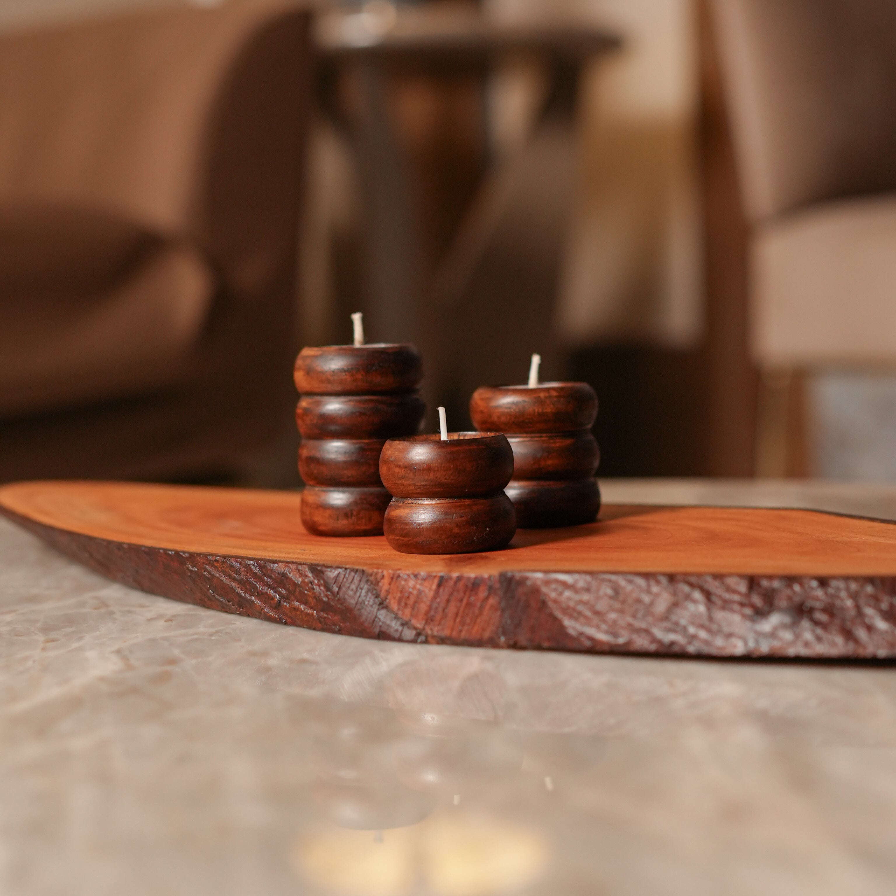 Spiral Glow Wooden Candle Stand Trio | Sustainable Festive Gift | Stackable & Reusable Tea-Light Holders | Handcrafted in Banaras