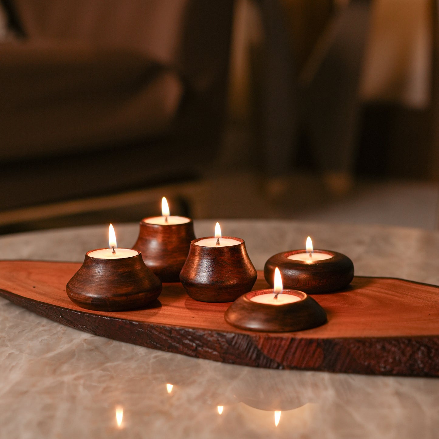 Panchdeep Wooden Tealight Holder Set | Pack of 5 | Handcrafted from Reclaimed Wood