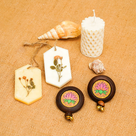 Aura Diwali Gift Hamper | Soy Wax Candle | Soy Wax Incense Melt | Pichwai Door Hanging | Handcrafted in Banaras