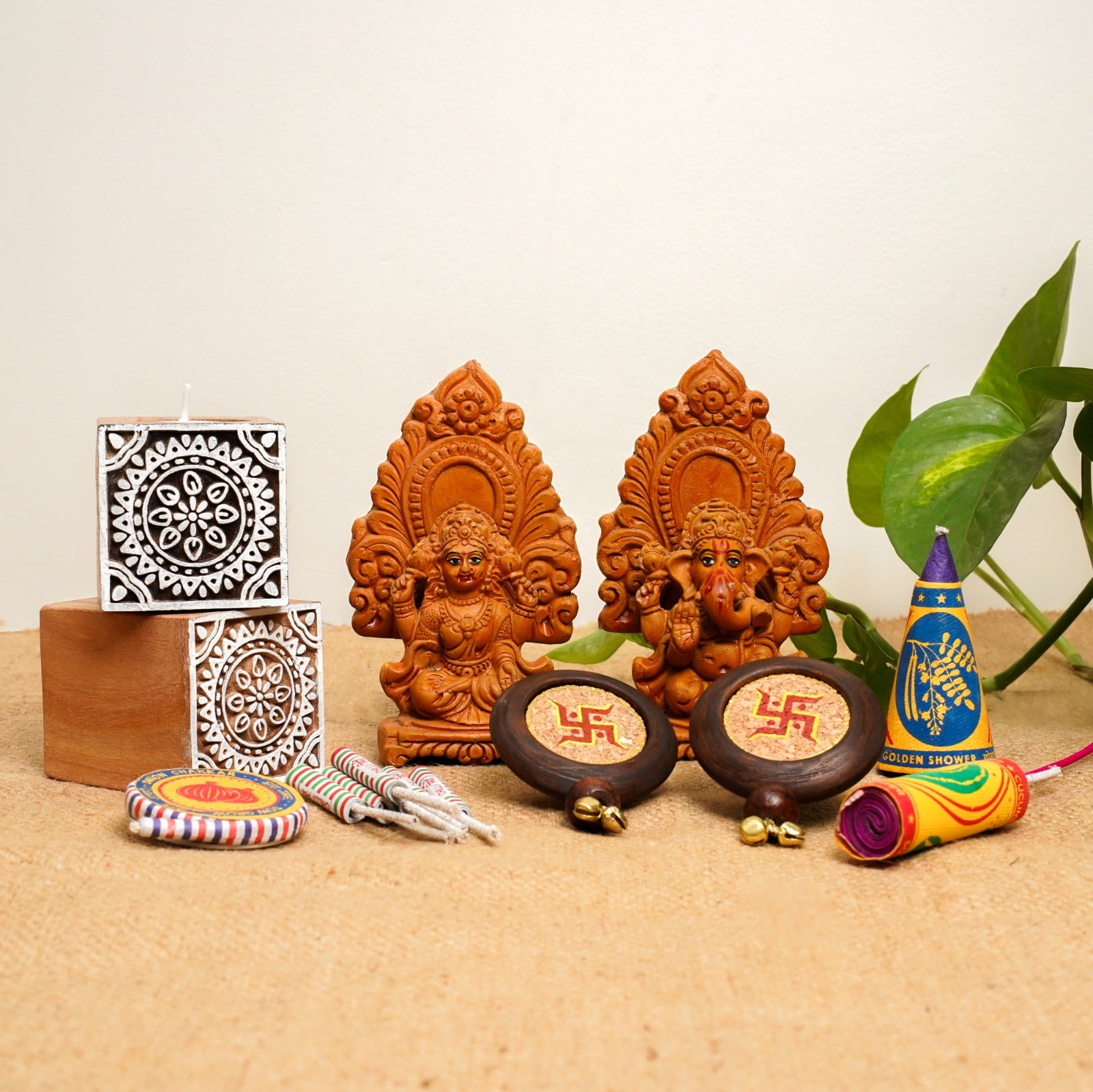 Aarambh Gift Hamper | Eco-Friendly Sustainable Diwali Gift | Terracotta Ganesh Laxmi Idol | Candle Holders | Swastik Door Hanging | Plantable Crackers | Handcrafted in Banaras