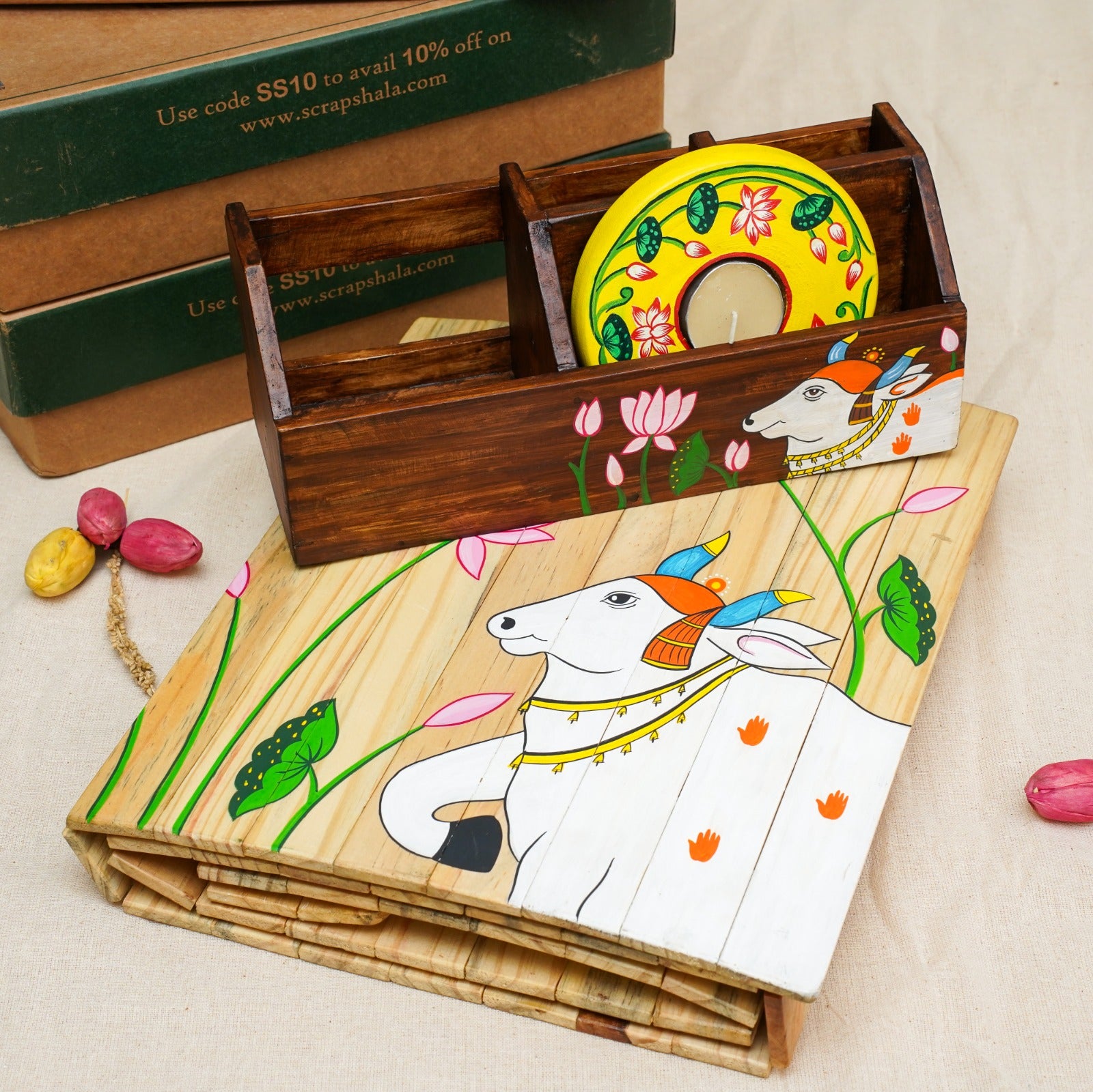 Pichwai Housewarming Gift Hamper | Handmade Wooden Home Décor Set | Eco-Friendly & Sustainable Gifting