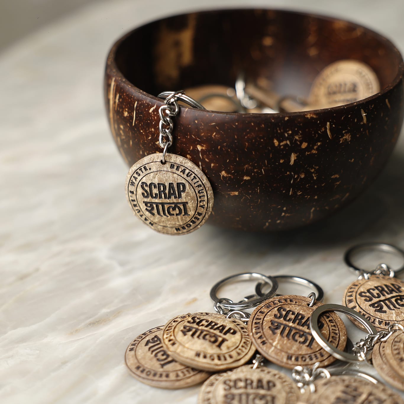 Customized Coconut Shell Key chains | Bulk Pack of 50 for Corporate Gifting | Sustainable Giveaways | Made in India