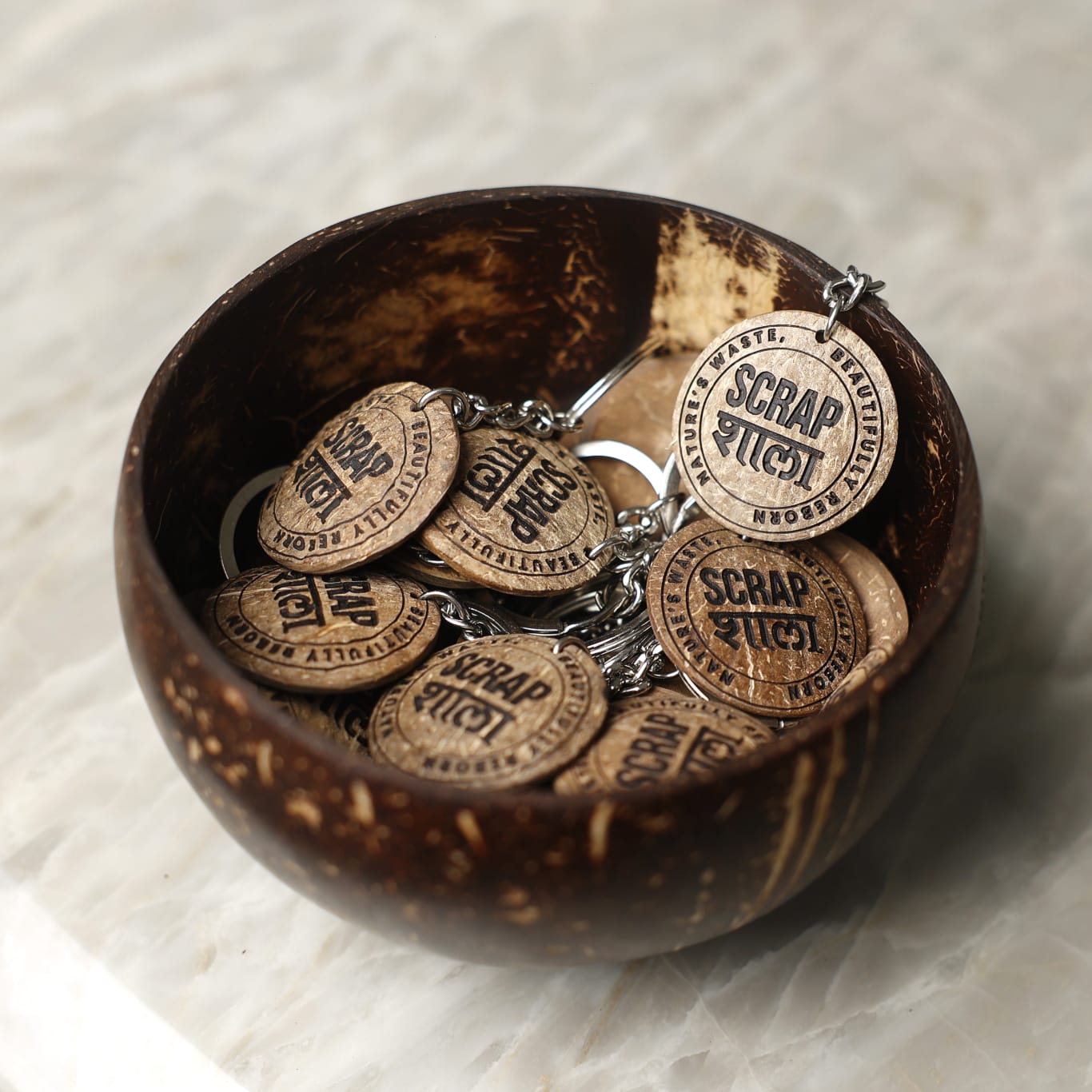 Custom Coconut Shell Key Chains (Pack of 50) | Eco-Friendly Corporate Gifts | Handmade & Sustainable | Scrapshala