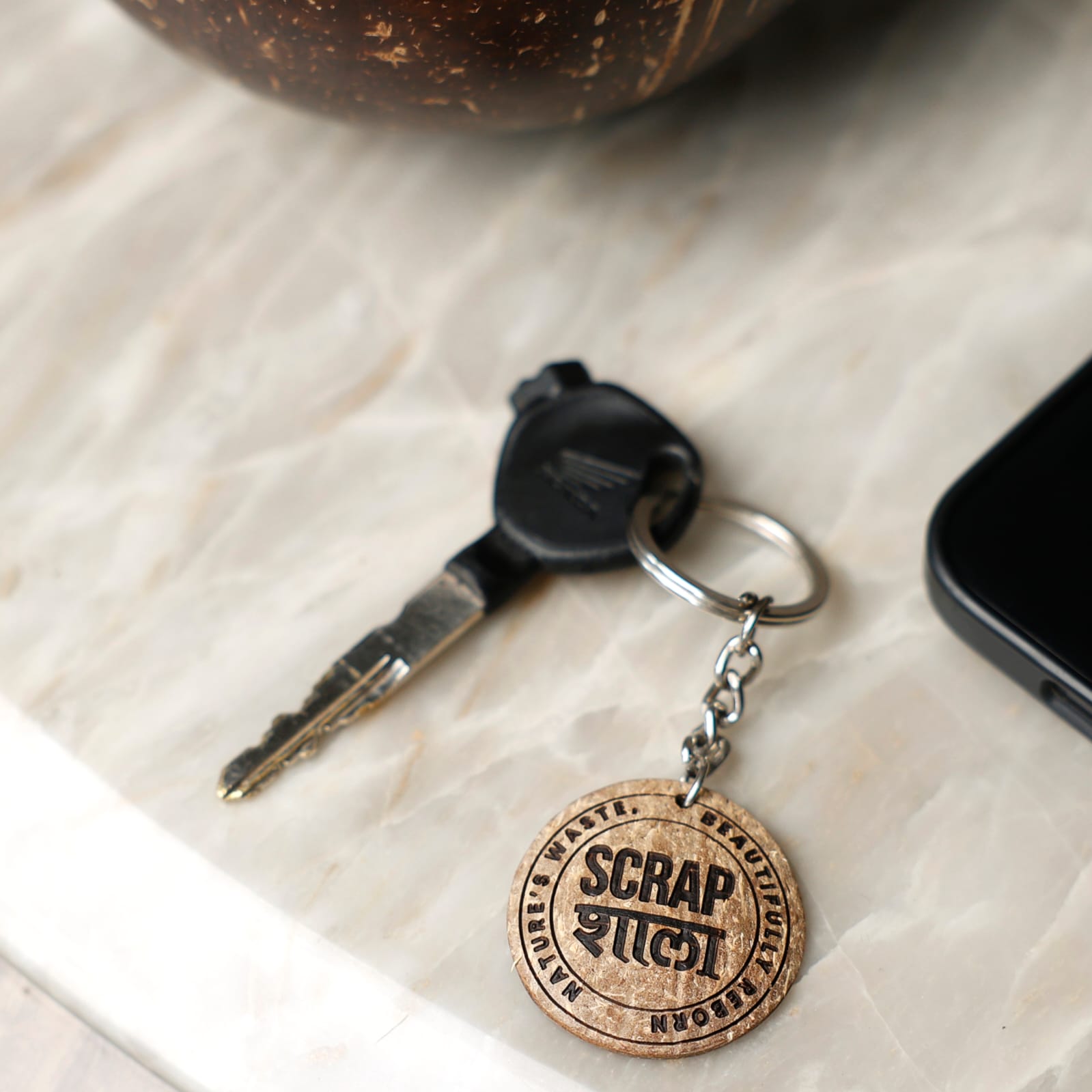 Custom Coconut Shell Key Chains (Pack of 50) | Eco-Friendly Corporate Gifts | Handmade & Sustainable | Scrapshala