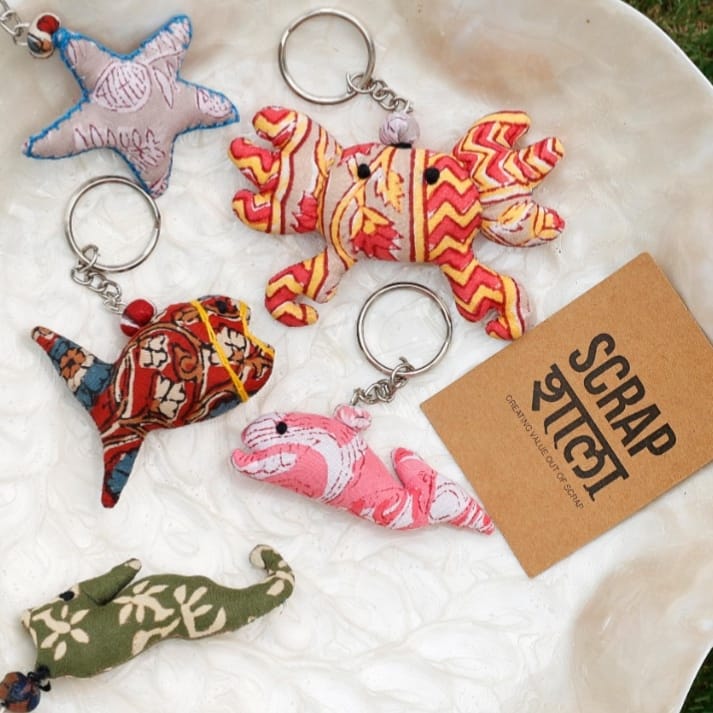 Mysteries of the Sea Keychains | Upcycled | Soft Textile Toys | Pack of 5 | Eco-friendly | Handcrafted in India
