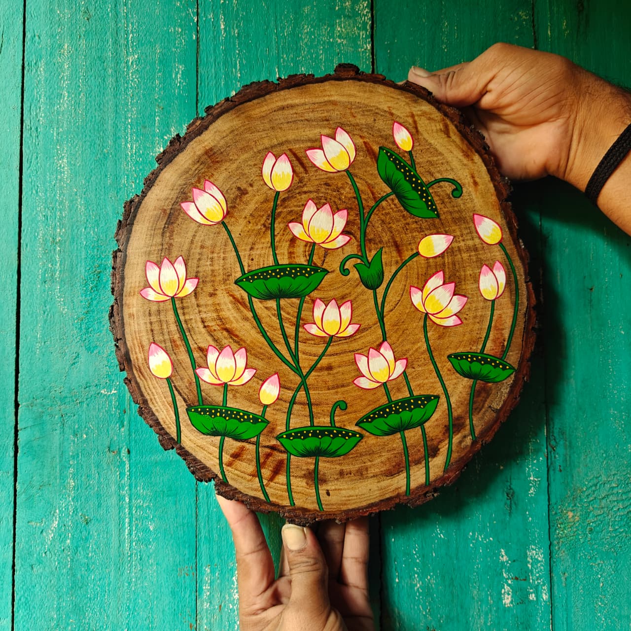 Pichwai Lotus Live Edge Wooden Wall Plate | Contemporary | Unique Gifts | Scrapshala