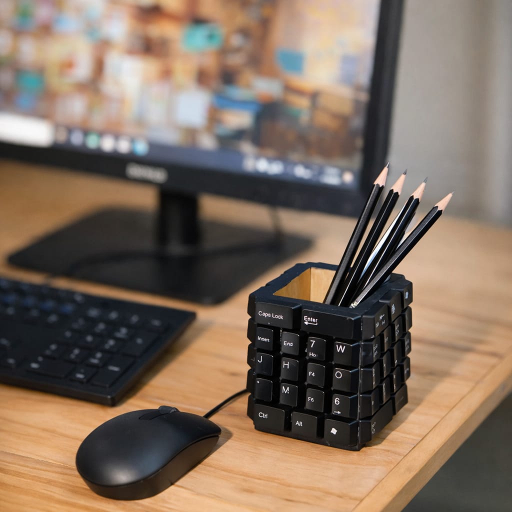 Techno Table Organizer | Upcycled Desk Organizer from E-Waste Keyboards | Scrapshala