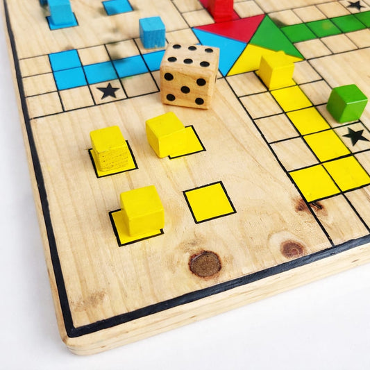 Ludo Board Game | Strategy Game in Natural Reclaimed Wood | Handcrafted by Scrapshala