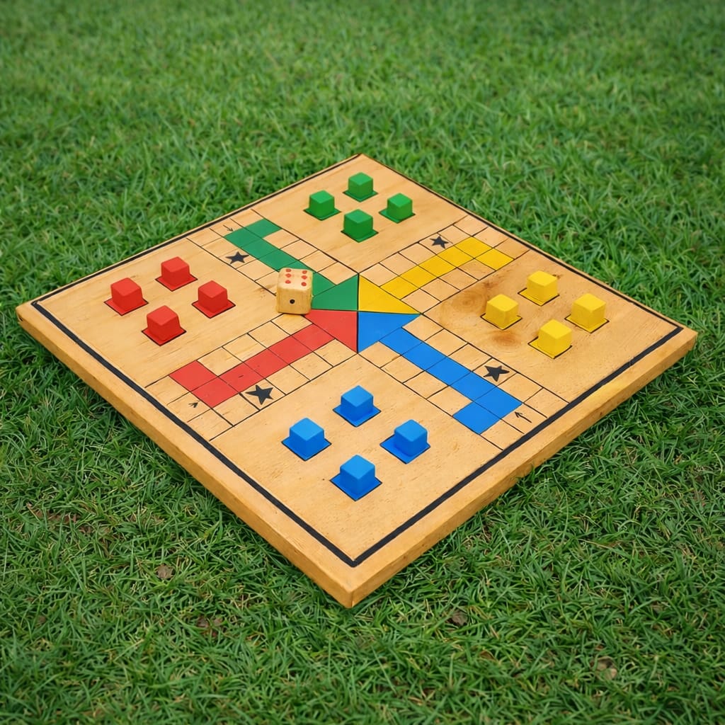 Ludo Board Game | Strategy Game in Natural Reclaimed Wood | Handcrafted by Scrapshala