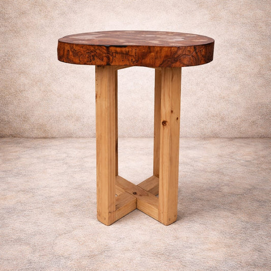 Pichwai Nandi Lotus Motif Coffee Table | Handpainted Reclaimed Wood Live-Edge Table | Sustainable Indian Decor | Scrapshala