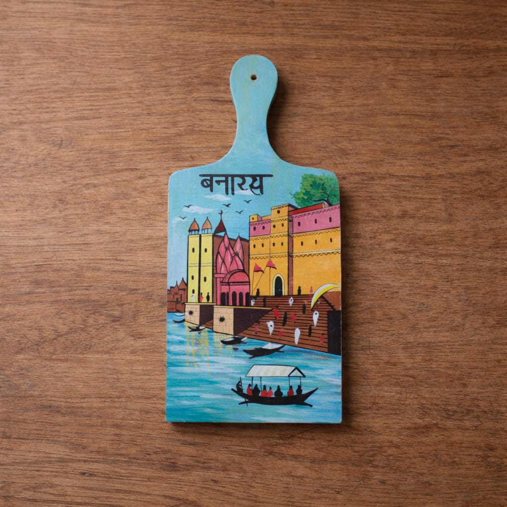 Ghats of Varanasi Wall Decor | Rectangular | Backside Hanging Hook | Handpainted | Made in India | Scrapshala