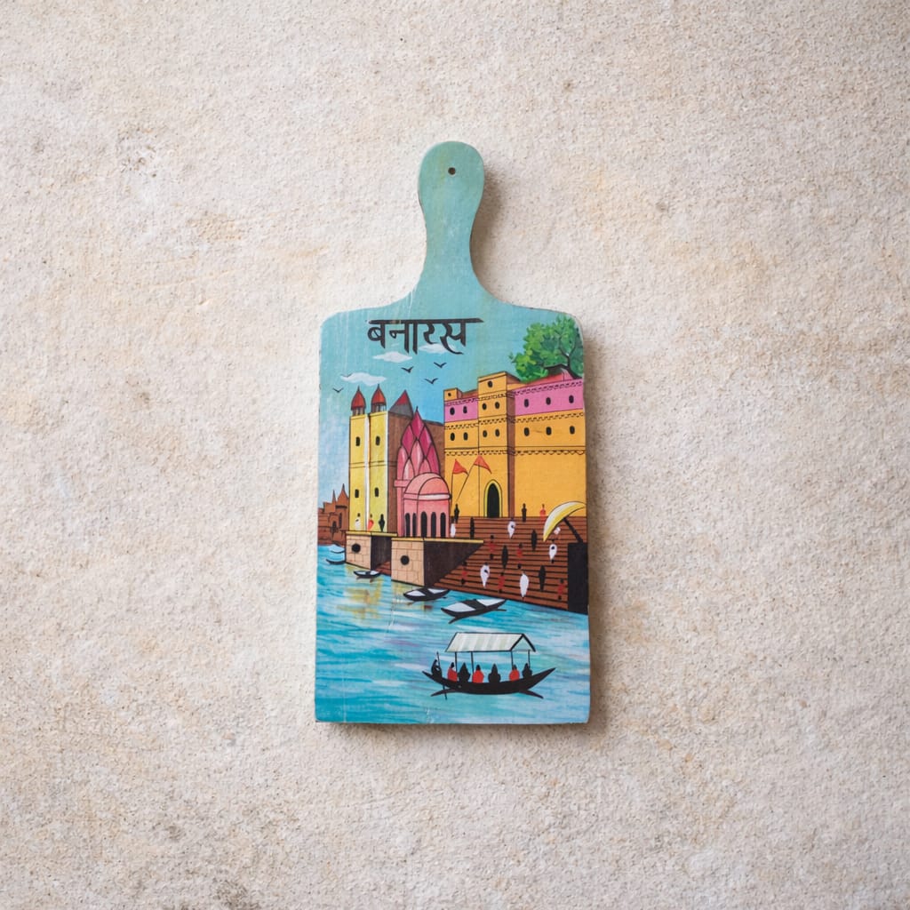 Ghats of Varanasi Wall Decor | Rectangular | Backside Hanging Hook | Handpainted | Made in India | Scrapshala