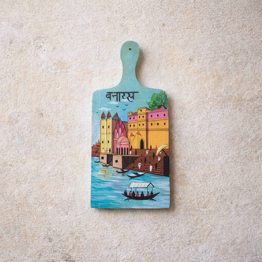 Ghats of Varanasi Wall Decor | Rectangular | Backside Hanging Hook | Handpainted | Made in India | Scrapshala