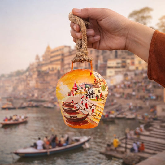 Ghats of Varanasi Cowbell Door Hanging – Handcrafted Banarasi Bell Décor