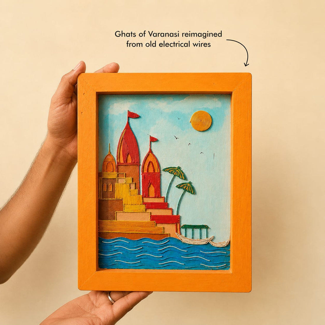 Ghats of Banaras Upcycled Wire Art Wall Frame | ScrapShala