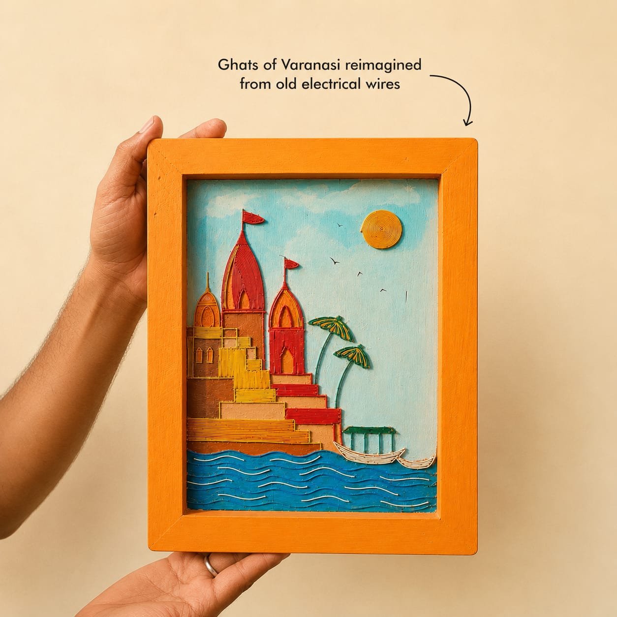 Ghats of Banaras Upcycled Wire Art Wall Frame | ScrapShala