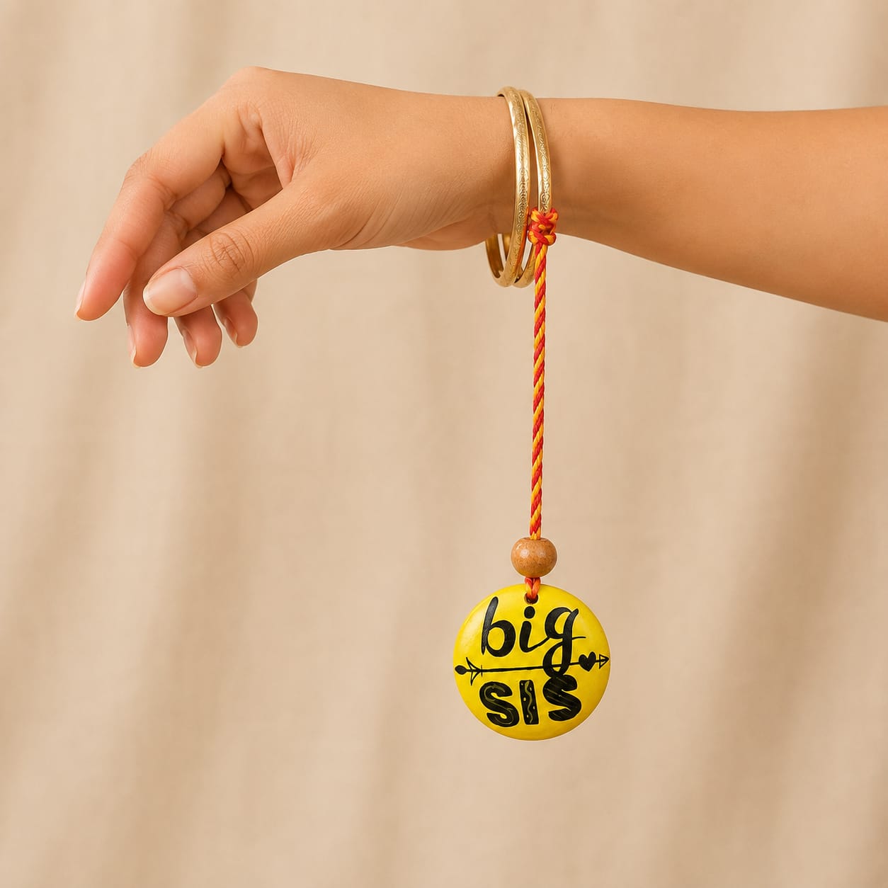 Big Sister Wooden Lumba | Hand-Painted Reclaimed Wood Rakhi Keepsake | ScrapShala