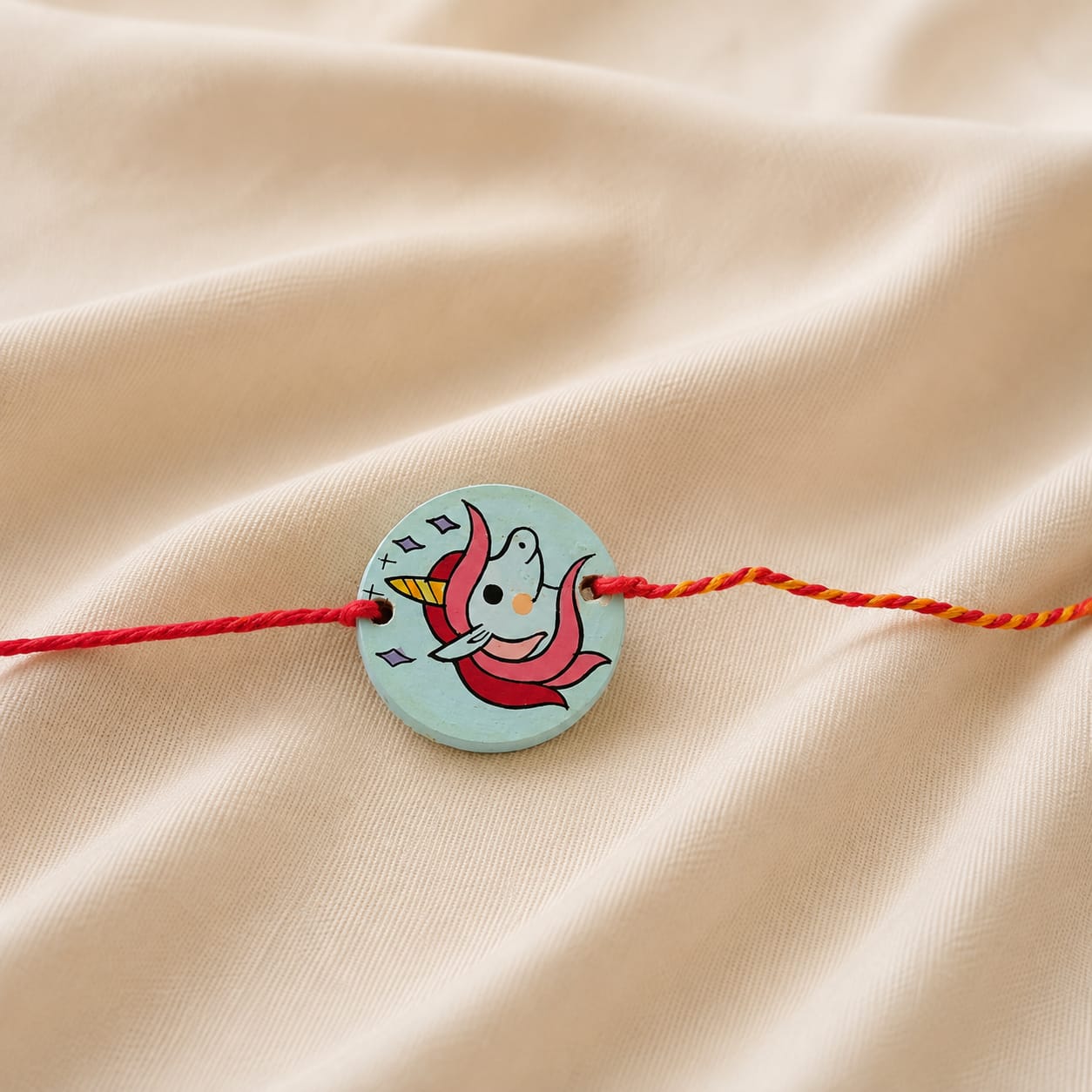 Unicorn Wooden Rakhi | Hand-Painted Reclaimed Wood Rakhi | Reusable Keychain