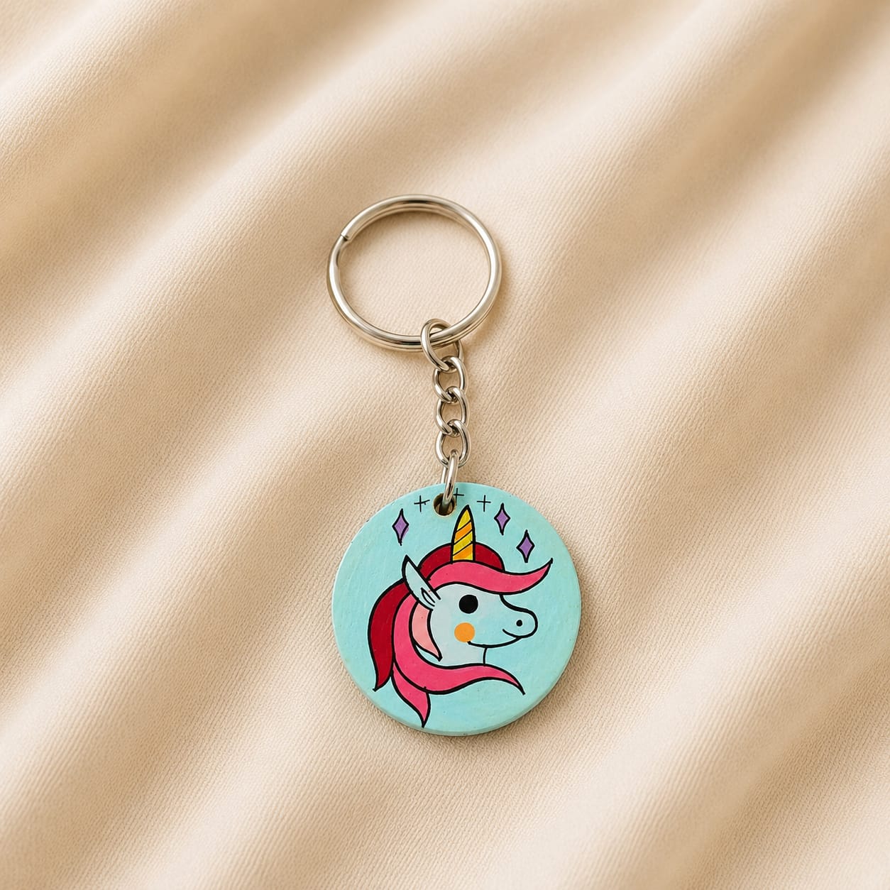 Unicorn Wooden Rakhi | Hand-Painted Reclaimed Wood Rakhi | Reusable Keychain